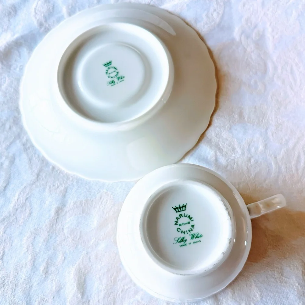 Narumi Bone China Teacup Candle Japan White Floral Cup Saucer Reusable Gift